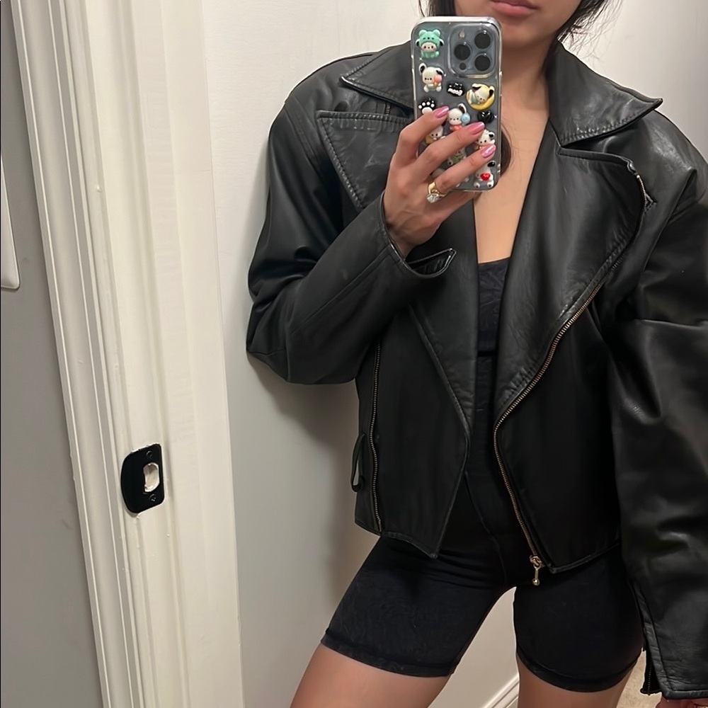 Vintage Black Leather Jacket (professionally cleaned)